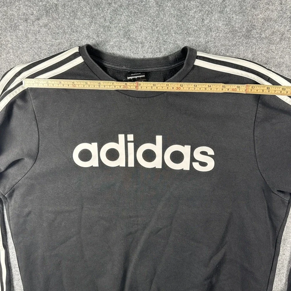 Adidas Essentials 3-Stripes Crewneck Sweatshirt Large Black White Logo Fleece